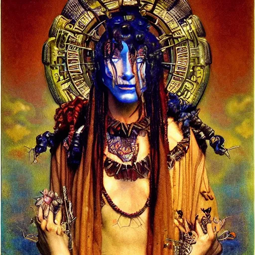 Prompt: baroque portrait of an art deco machine shaman, reflective detailed textures, highly detailed fantasy science fiction painting by annie swynnerton and jean delville and moebius, norman rockwell and maxfield parrish and frank frazetta. modern industrial shaman, rich colors, high contrast. artstation