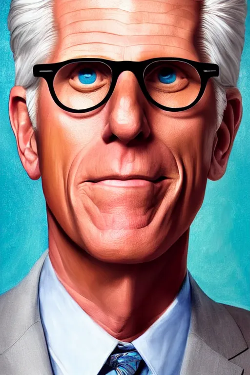 Image similar to a painting of ted danson in the good place, art by robin eley