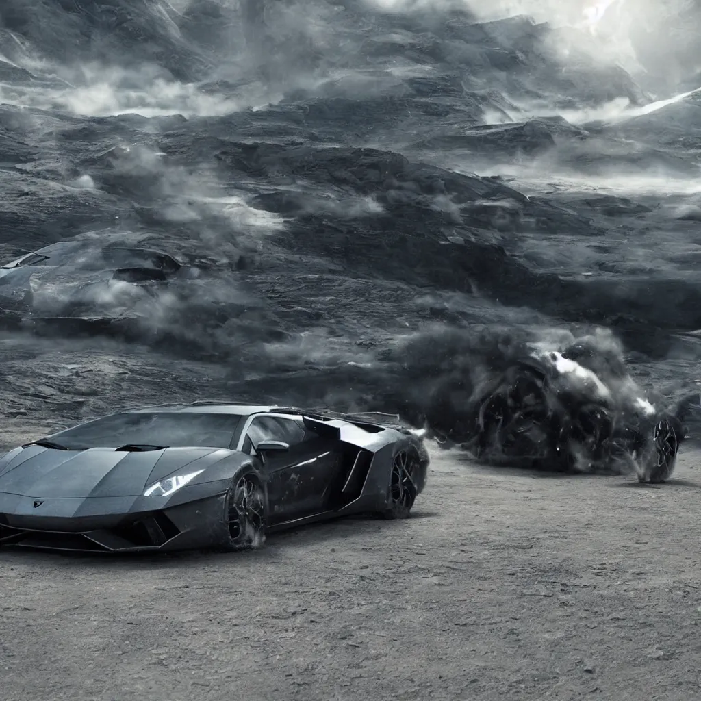 Prompt: A cinematic film still of a Lamborghini in the movie Interstellar.