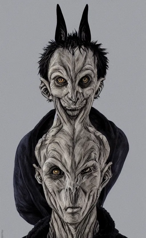 Image similar to portrait of frank from donnie darko in the style of pan from pan's labyrinth, highly detailed, 4 k, ultrarealistic