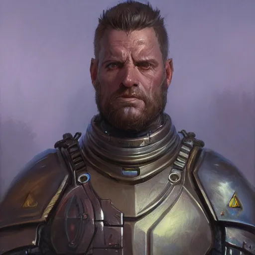 Image similar to the doomslayer as a realistic d & d fantasy character, closeup portrait art by donato giancola and greg rutkowski, vintage retro, realistic face, digital art, trending on artstation, symmetry!!