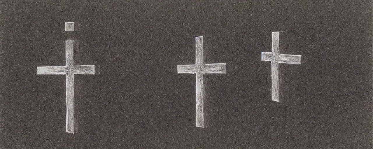 Image similar to a shiny silver cross, black minimalistic background, by Beksinski