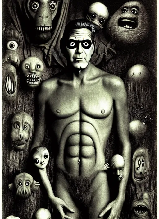 Image similar to photograph of george clooney from monsters inc. by hieronymus bosch, joel peter witkin, misha gordin, gustave dore, matte painting