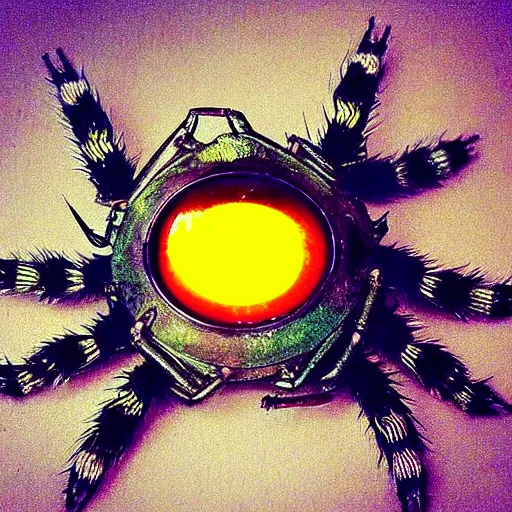 Prompt: “metal spider, pure terror, red eyes”