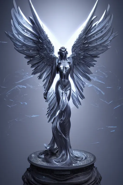 Image similar to archangel lissandra marble and silver statue, by tsuyoshi nagano, illustration, cinematic lighting, hyperdetailed, 8 k, symmetrical, frostbite 3 engine, cryengine, dof, trending on artstation, digital art, crepuscular ray