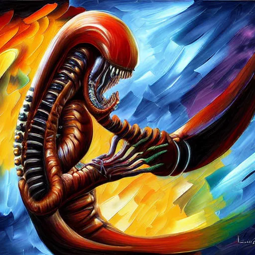 Image similar to digital painting of a Xenomorph, by Leonid Afremov