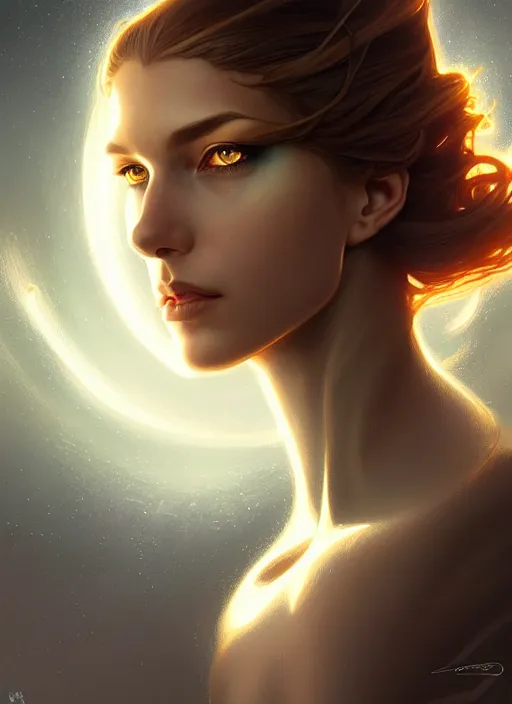 Image similar to futuristic woman portrait, sci-fi, amber eyes, face, long hair, fantasy, intricate, elegant, highly detailed, digital painting, artstation, concept art, smooth, sharp focus, illustration, art by artgerm and greg rutkowski and alphonse mucha