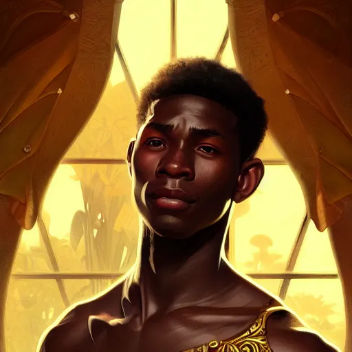 Prompt: illustration of a jamaican boy, d & d, fantasy, intricate, elegant, highly detailed, digital painting, artstation, concept art, smooth, sharp focus, illustration, art by artgerm and greg rutkowski and alphonse mucha