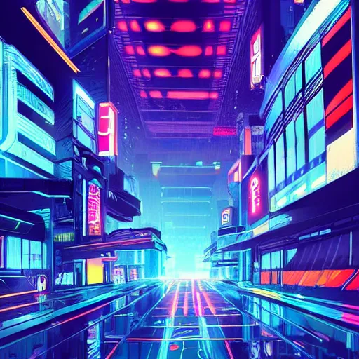 Image similar to cyber punk, futuristic, neo Tokyo, blade runner city concept art, in the style of Syd Mead, award winning illustration, neon lights, raining