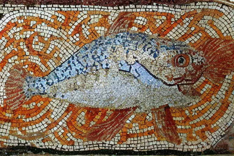 Image similar to ancient roman mosaic of a goldfish