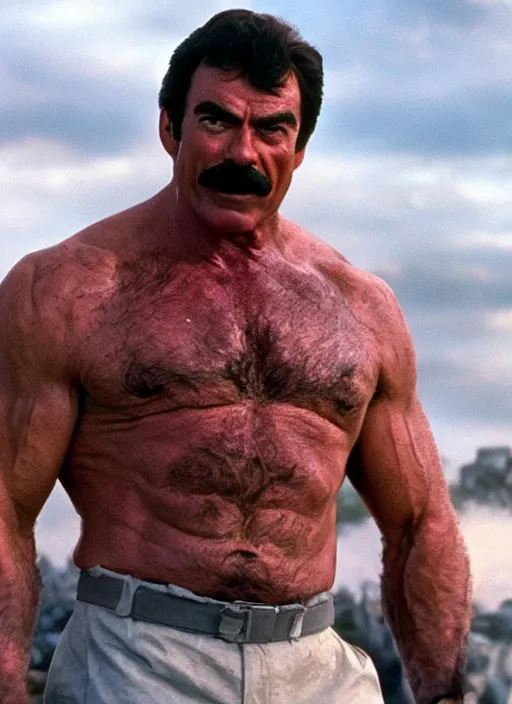 Prompt: film still of tom selleck as the hulk in the incredible hulk, 4 k