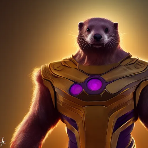 Image similar to a anthropomorphic ferret is thanos, hyperdetailed, artstation, cgsociety, 8 k