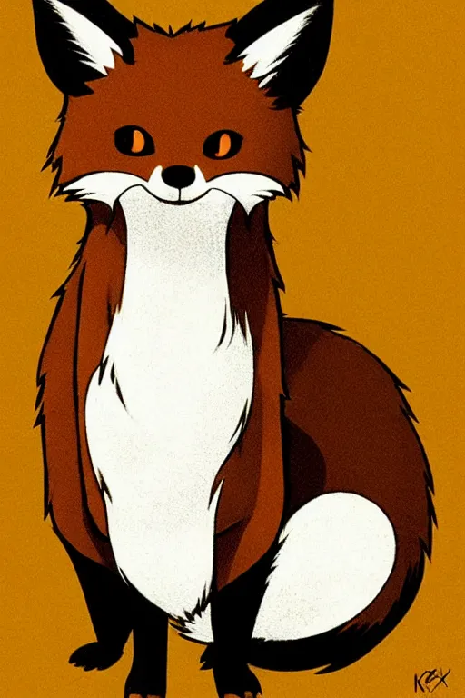 Image similar to A brown fox on a flat pastel yellow background, poster art by Ken Sugimori, featured on Pixiv, furry art, anime aesthetic, poster art, 2d