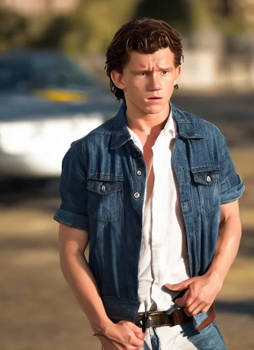 Prompt: film still of Tom Holland as Martin Riggs in Lethal Weapon, 4k