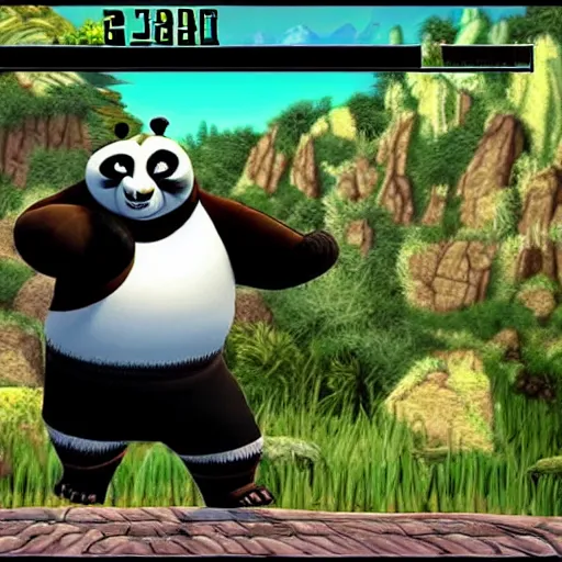 Image similar to kung fu panda in mortal kombat 3 game, sega 1 6 bit, fighting
