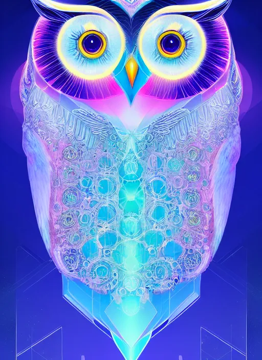 Image similar to symmetry!! product render poster vivid colors divine proportion owl, ice and snow, glowing fog intricate, elegant, highly detailed, digital painting, artstation, concept art, smooth, sharp focus, illustration,