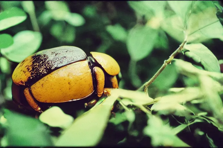 Image similar to a photo of a giant mutant dungbeetle lemon in its natural habitat, kodak ektachrome e 1 0 0 photography