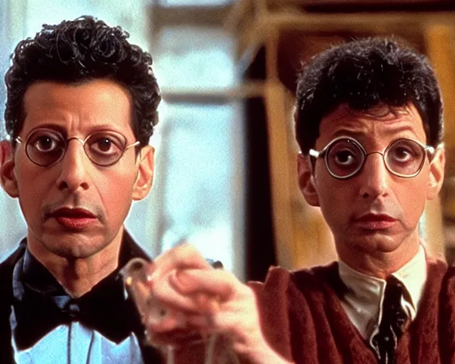 Prompt: jeff goldblum is a wizard in a scene from harry potter