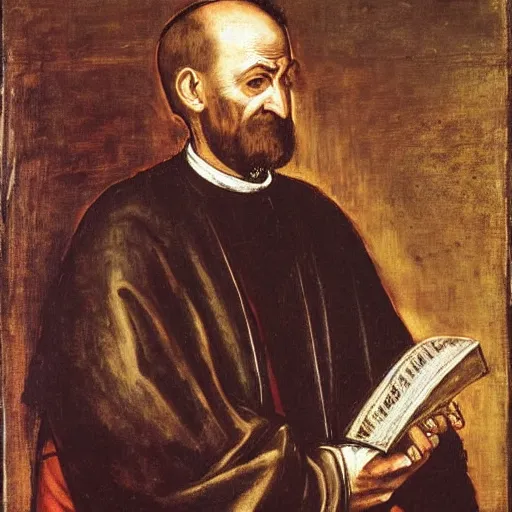 Prompt: a portrait of a priest by Tintoretto