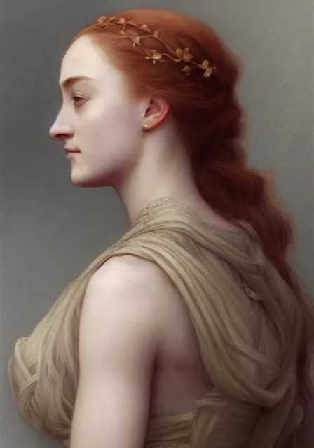 Image similar to sansa saoirse ronan, intricate, elegant, highly detailed, digital painting, artstation, concept art, smooth, sharp focus, illustration, art by artgerm and greg rutkowski and alphonse mucha and william - adolphe bouguereau