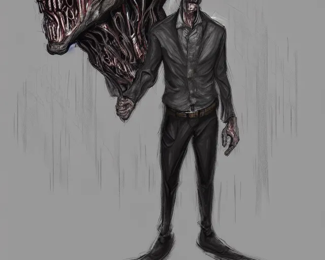 Prompt: concept art of a man standing in a endless werehouse, a distorted horrifying face, horror | | epic - fine - clean, polished, trending on artstation, brush strokes