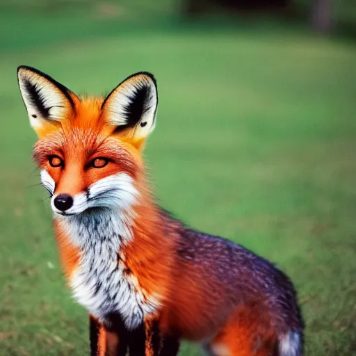 Prompt: 35mm photo of a fox with a top hat