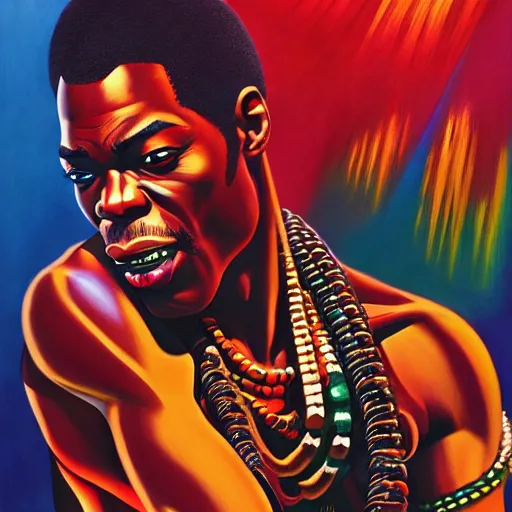 Prompt: fela kuti by clyde caldwell, ilya kuvshinov, rossdraw, very detailed, dramatic colors, 4 k