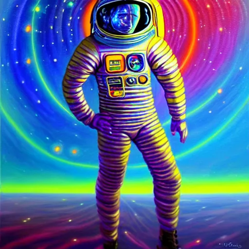 Prompt: cool bismuth spaceman hanging out, scifi astral spirit space journey in oil painting, pulled into the spiral vortex, trending on artstation, award winning, emotional, highly detailed ethereal surrealist art