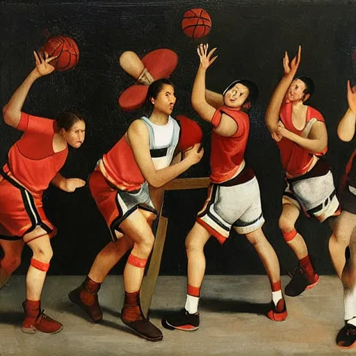 Prompt: gallery artwork by Diego Velázquez entitled Female basketball players