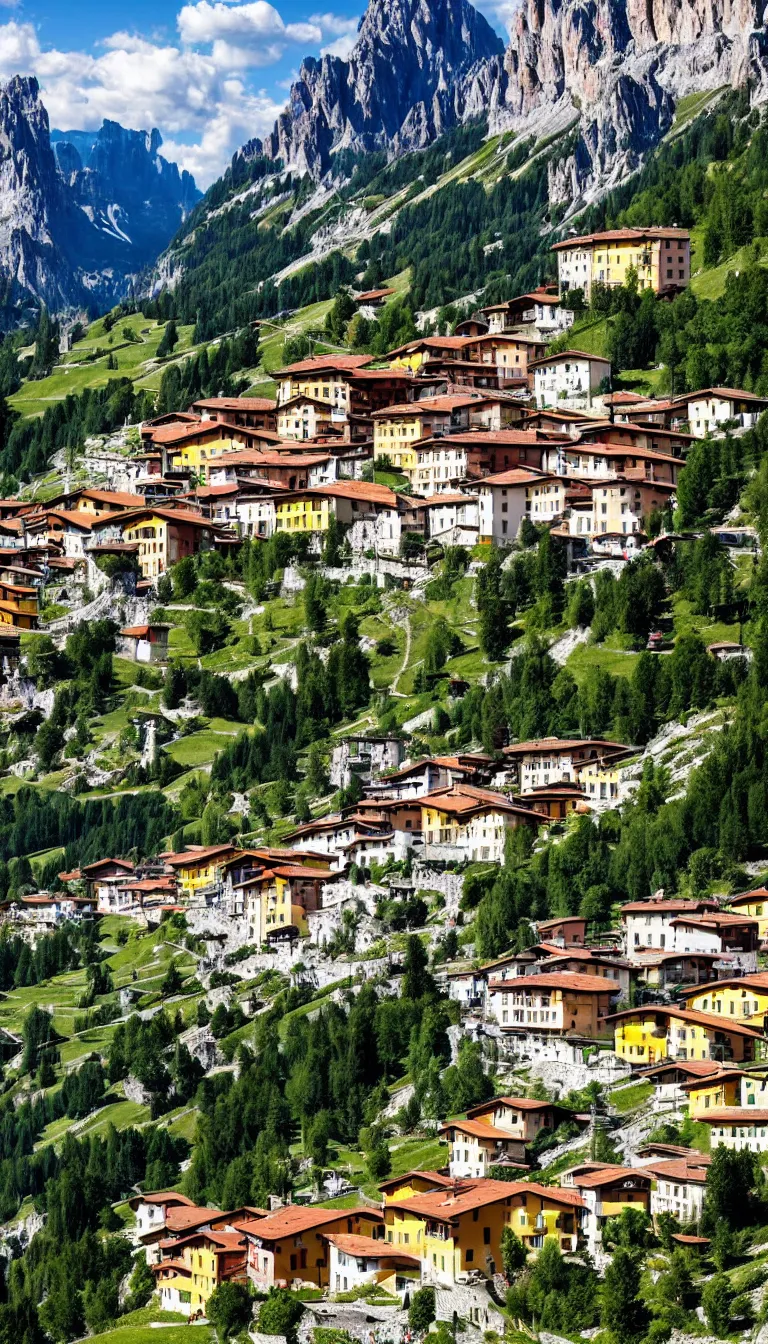 Image similar to an italian town in the dolomites mountains