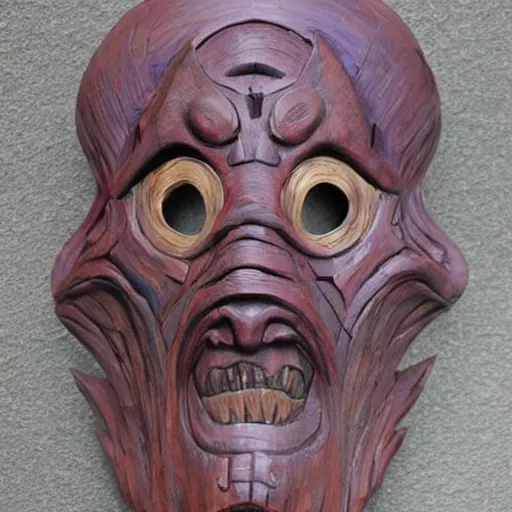 Prompt: illithid wooden mask, menacing, horror