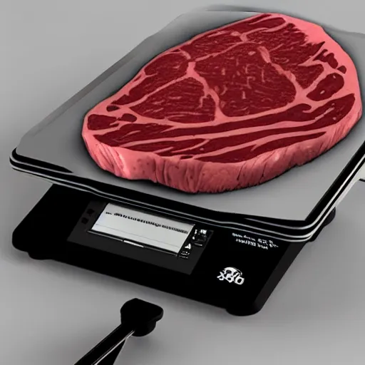 Prompt: 3 d printer printing steak, realistic photograph