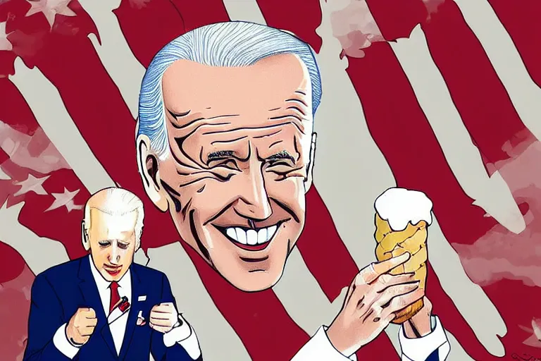 Image similar to Joe Biden eats ice cream, melts Americans, Junji Ito