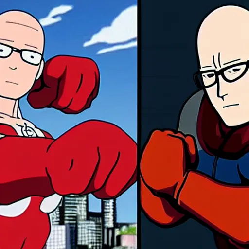 Prompt: Hank hill, one punch man, arm wrestling