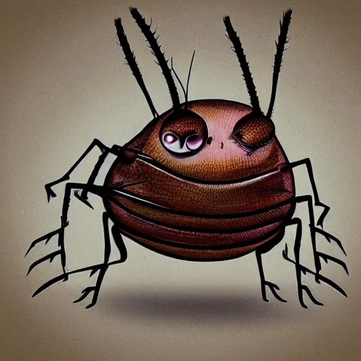 Prompt: anthropomorphous cockroach character, 2d, cartoon style, by Tim Burton