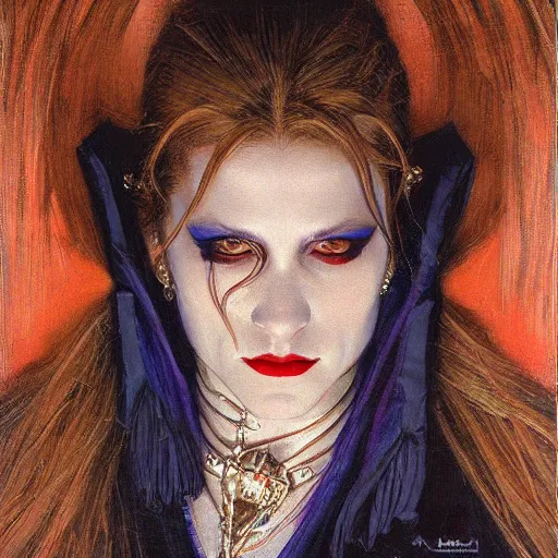 Prompt: portrait of an urban female vampire, with an unusual sense of fashion, by donato giancola.