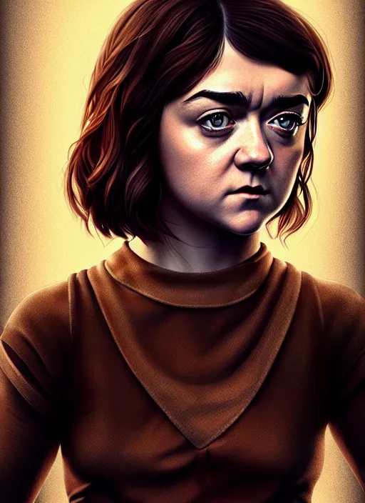 Image similar to full body gorgeous young Maisie Williams, realistic character concept, full body pose, autumn, shorter neck, illustration, symmetrical eyes and body, cinematic lighting, detailed realistic symmetrical eyes, artgerm, Joshua Middleton, single face, insanely detailed and intricate, beautiful