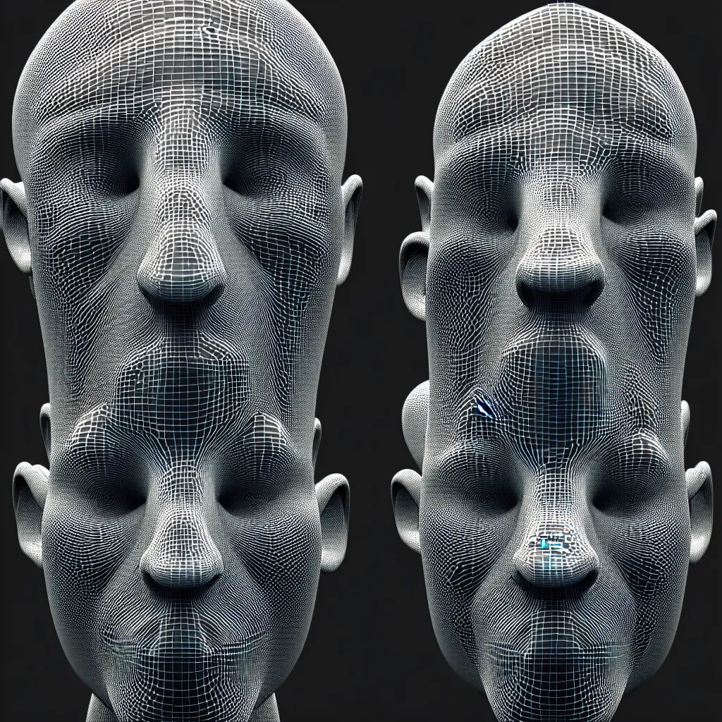 Image similar to 3 d render of an metallic wireframe of a human head, sculpture, chrometype, liquid metal, neotribal, raytraced, volumetric lightning, 8 k, by zhelong xu, tooth wu, wlop, ouchh and and innate studio
