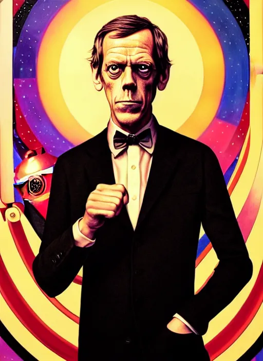 Image similar to portrait of hugh laurie standing next to the tardis from doctor who, portrait, pixar style, by tristan eaton stanley artgerm and tom bagshaw.