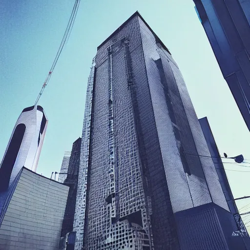 Image similar to “establishing shot of an isolated arasaka tower in Neo-Tokyo. Taller than any other building nearby. 2077 Akira. Photo taken in the style of Denis Villeneuve 8k”