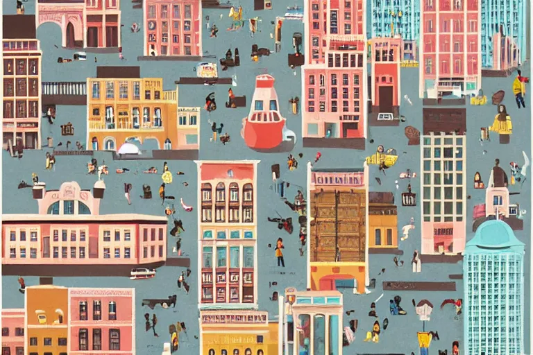 Image similar to A cityscape illustrations, by Wes Anderson