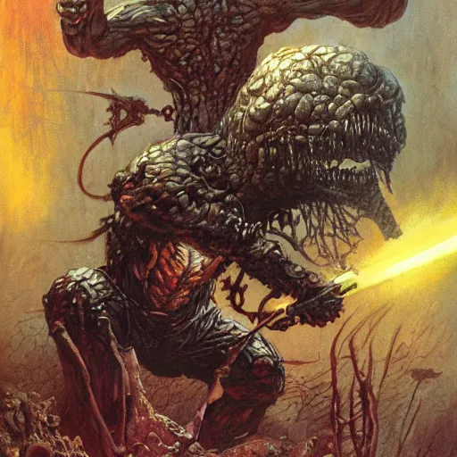 Image similar to hydra, by seb mckinnon and frank frazetta