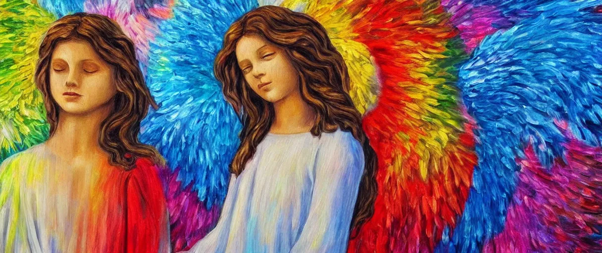 Prompt: biblically accurate angel, painting, artistic, angelic, colorful