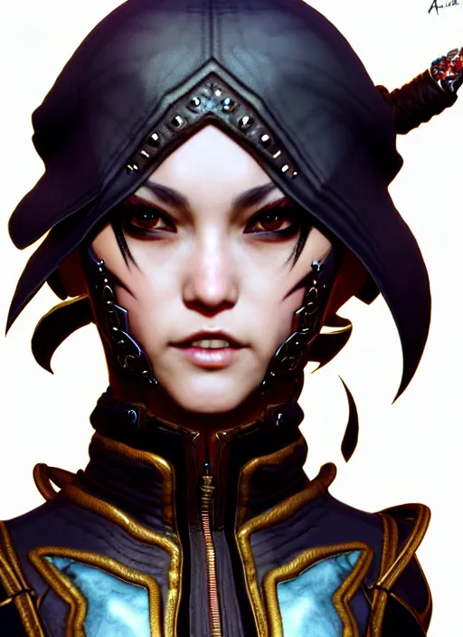 Image similar to rogue, fantasy ornate leather bandit outfit!!! close - up portrait beautiful and athletic short hair female!! gorgeous face and eyes!! character concept art, sharp focus, octane render! unreal engine 5! highly rendered!! trending on artstation!! detailed linework!! illustration by artgerm, wlop, and chie yoshii