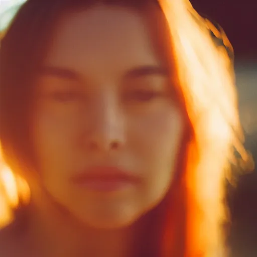 Image similar to closeup photo of a beautiful woman face, golden hour, 8 0 mm lens, polaroid