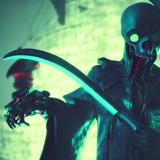 hyper realistic neon grimm reaper holding a scythe, | Stable Diffusion ...