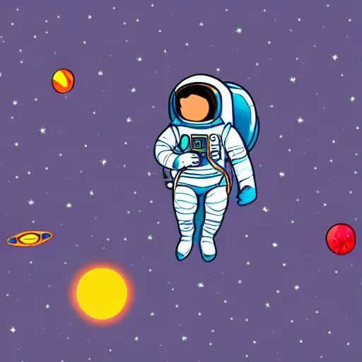 Prompt: cosmonaut, space, solar, jetpack, digital, 2 d