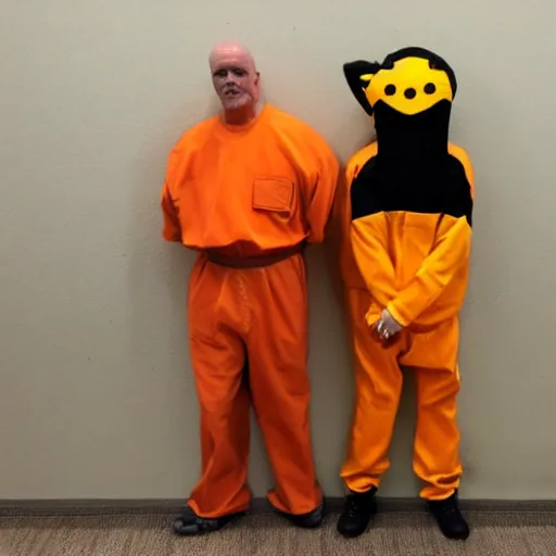 Image similar to inmate with orange suit and bee head