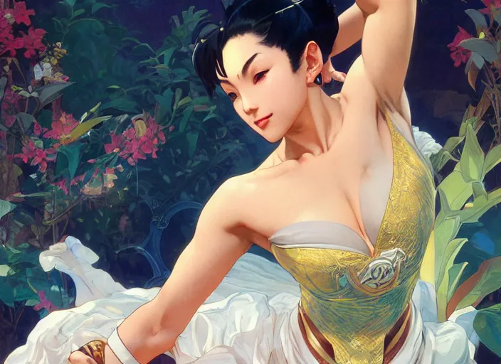Prompt: sensual chun li, full body, anime, fantasy, intricate, elegant, highly detailed, digital painting, art station, concept art, smooth, sharp focus, oil painting, art by syd mead and greg rutkowski and alphonse mucha
