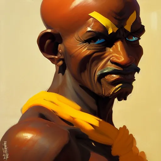 Image similar to Greg Manchess portrait painting of Dhalsim as Overwatch character, medium shot, asymmetrical, profile picture, Organic Painting, sunny day, Matte Painting, bold shapes, hard edges, street art, trending on artstation, by Huang Guangjian and Gil Elvgren and Sachin Teng